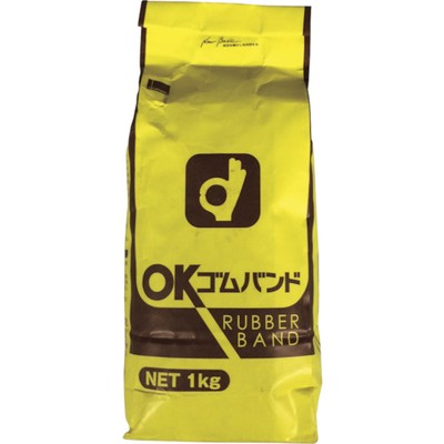 okamoto ゴムバンド 1KG袋 (1900本入) 210メーカー：オカモト(株)粘着製品部【特長】●厳選した上質の天然ゴム原料を使用しています。●優れた伸縮性が包装用や結束用に適しています。【用途】●包装用、結束用。【仕様】●色:アメ色●番手(#):210●切幅(mm):3●折径(mm):80●厚さ(mm):1.1●袋入数(本):約1900【仕様2】●厚さ:1.1mm【材質／仕上】●天然ゴム【注意】●袋入数は概算です。●使用時ははねかえりにご注意下さい。●鋭いエッジを持つ物に掛けると切れる恐れがあります。エッジの上に布、紙などをあてて使用して下さい。●本品を口に入れないで下さい。●直接肌への使用は避けて下さい。【商品情報】品番：210発注コード：4062507JANコード：4970520315211原産国：スリランカ質量：1KG※画像はイメージです。