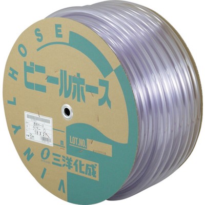 サンヨー 透明ホース18×21 50mドラム巻 TM-1821D50Tメーカー：(株)三洋化成【特長】●流体をしっかり確認できるクリアタイプです。【用途】●送排水用。【仕様】●長さ(m):50●内径(mm):18●外径(mm):21●使用圧力(MPa):0.17●許容曲げ半径(mm以上):121●使用温度範囲(°C):0~60●最小曲げ半径(mm):121【仕様2】●食品衛生法適合(ポジティブリスト適合)●色:クリア【材質／仕上】●塩化ビニール樹脂(PVC)【商品情報】品番：TM-1821D50T発注コード：3974201JANコード：4973692110561原産国：日本質量：6.65KG※画像はイメージです。