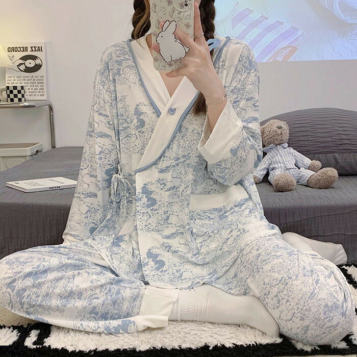 マタニティ パジャマ レディース 前開き 長袖 春 夏 秋 大きいサイズ 綿 コットン 上下セット パンツ ルームウエア 授乳口付き ウエスト