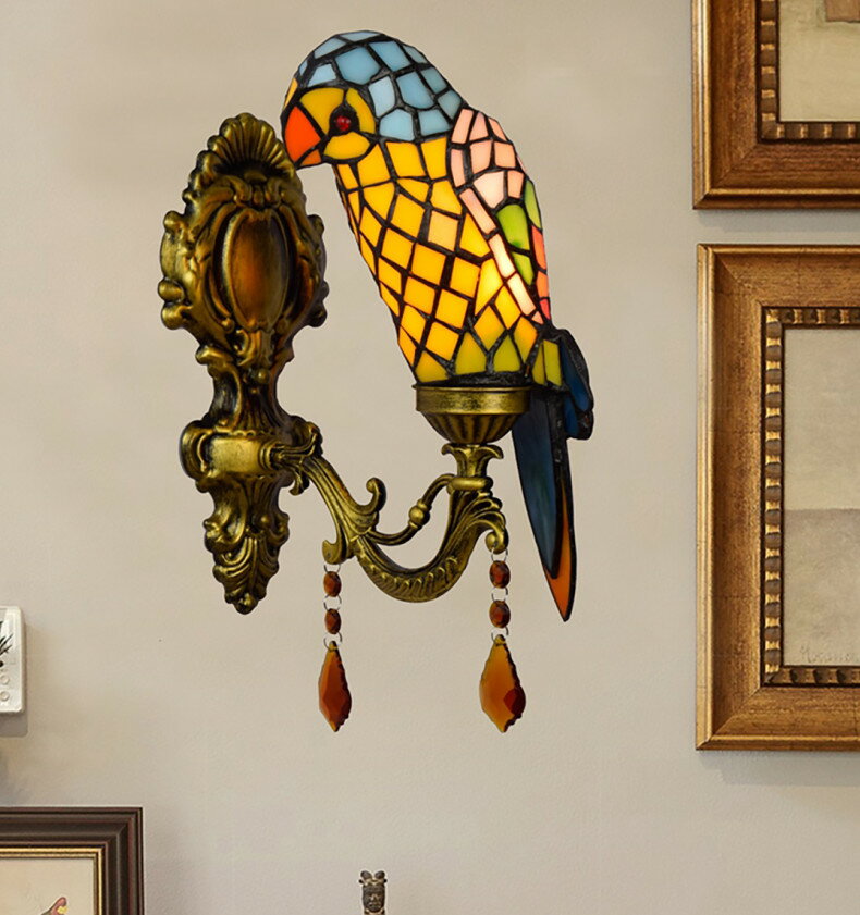 乐天商城 - ブラケットライト オウム型 室内 壁掛け照明 照明器具 LED対応 ステンドグラス照明 レトロ 壁掛けライト ウォールライト 玄関照明 間接照明 おしゃれ リビング 階段 寝室 ダイニング 店舗 カフェ 照明