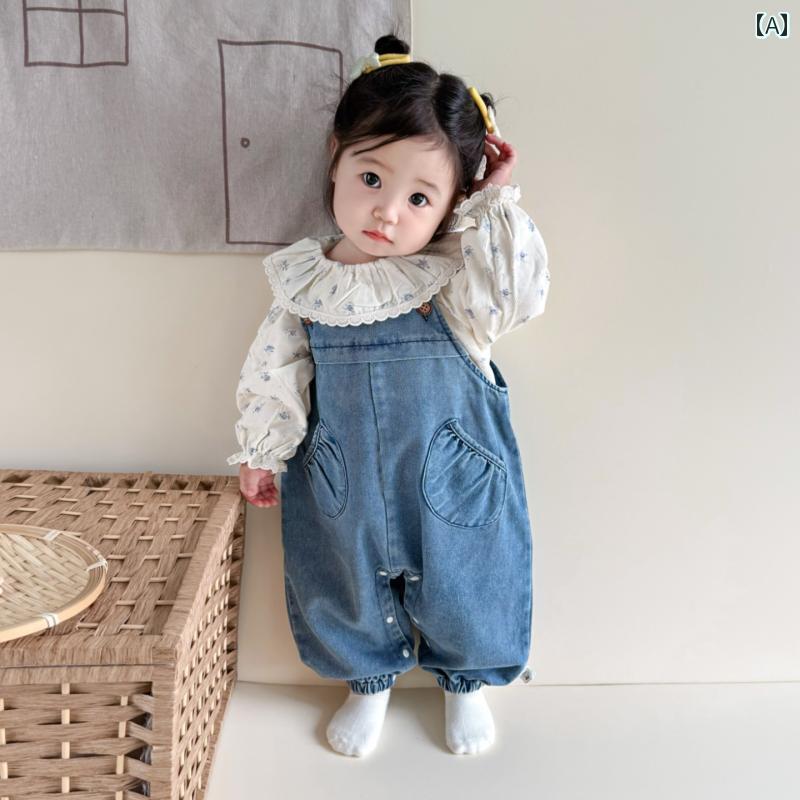 サロペット 女の子 キッズ 子供 かわいい カジュアル ベビー デニム つなぎ オーバーオール セットアップ 秋 春 長袖 おしゃれ 無地 シ