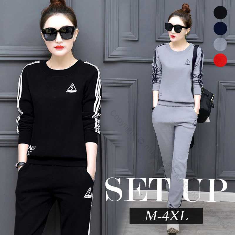 定番スウェット上下 レディース M-4XL おしゃれ 大きめ セットアップ 大きいサイズ かわいい スポーツジム 部活 ウォーキング マラソン