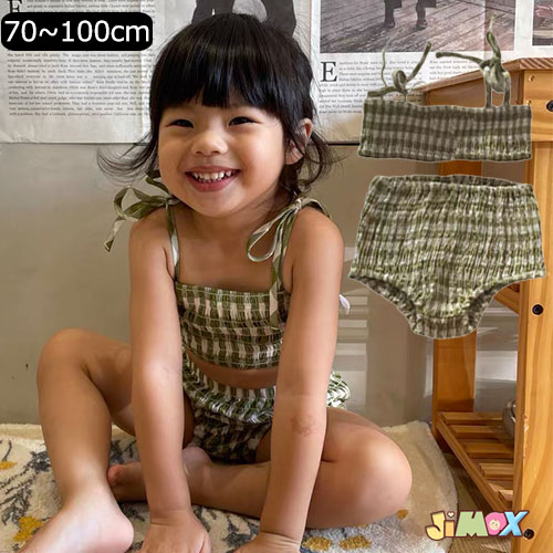 Rakuten - 80cm/90cm/100cm ガールズ水着 ベビー水着　ビキニ 2点セット　セパレート　赤ちゃんの水着　女の子　キャミソール　キャミ　子供服 柔らか肌優しい素材でデリケートな子供の肌を守り サイズ展開豊富でベビーからキッ