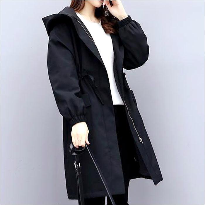 ウインドブレーカー レディース マウンテン パーカー 長袖 パーカー フード 付き ミドル 丈 コットン ..