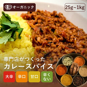 4種の辛さから選べる有機カレースパイス (25g~1kg)【エヌ・ハーベスト】ミックススパイス カレー粉 カレーパウダー 香辛料 オーガニック 無農薬 有機JAS認定 有機栽培 酵母エキス無添加 甘口 辛口 辛くない インドカレー 業務用 こども子供大容量