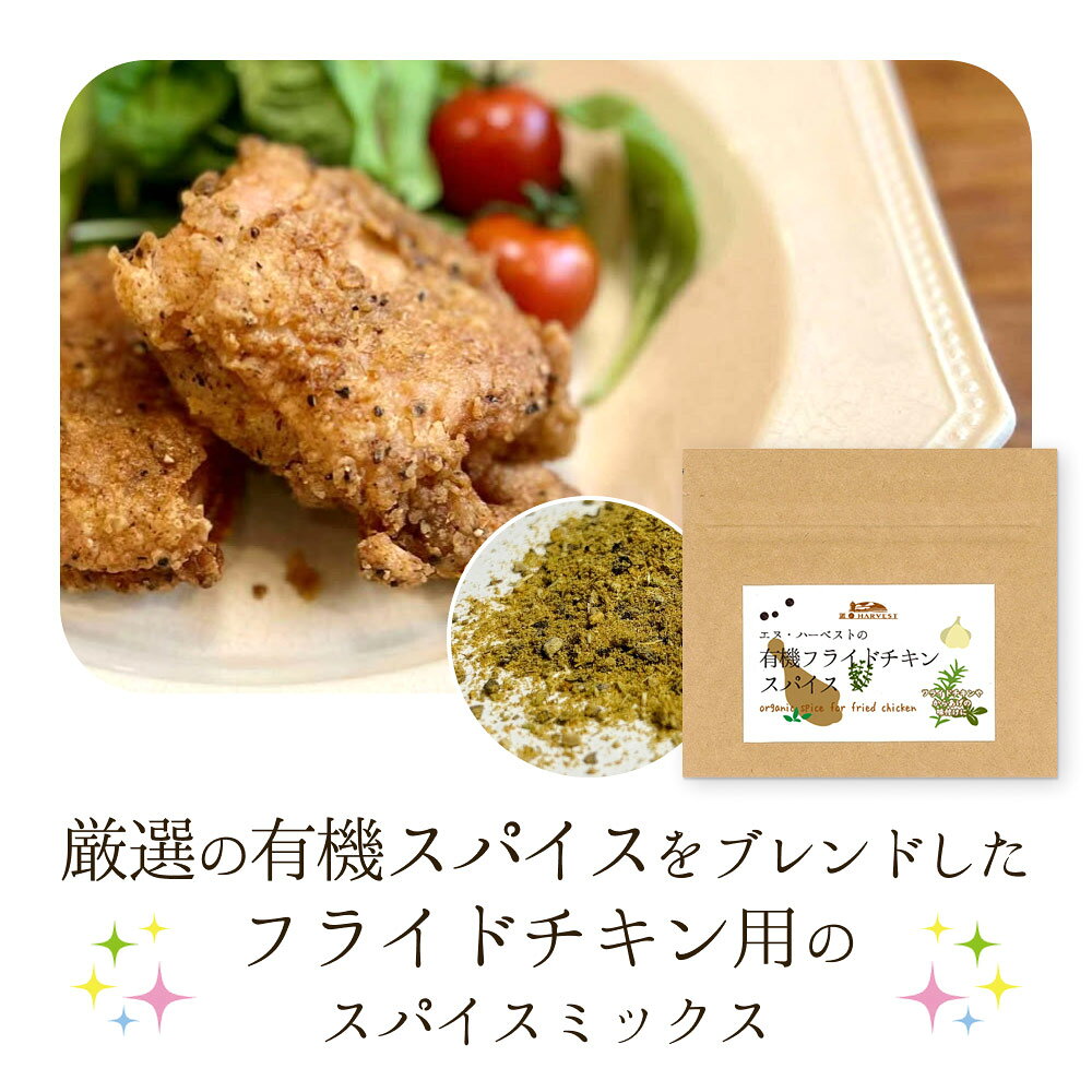 有機フライドチキンスパイス(25g～1kg)【エヌ・ハーベスト】オーガニック 無農薬 有機JAS認定 有機栽培 着色料甘味料保存料無添加 ミックススパイス 料理 チキン 肉料理 揚げ物 調味料 大容量 業務用 nharvest-10000696 エヌ・ハーベスト サンプル画像2