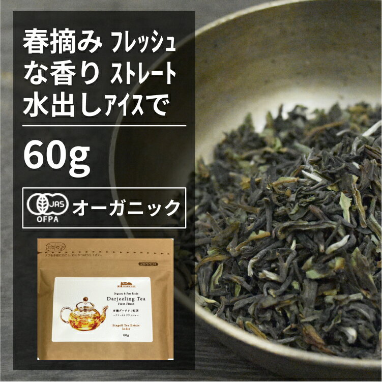 有機ダージリン紅茶　春摘み　ファーストフラッシュ 60g【エヌ・ハーベスト】インド産 紅茶　FTGFOP1 フェアトレード　シンゲル茶園　バイオダイナミック オーガニック 無農薬 有機JAS認定 ストレート アイス 手作り メール便 香料無添加