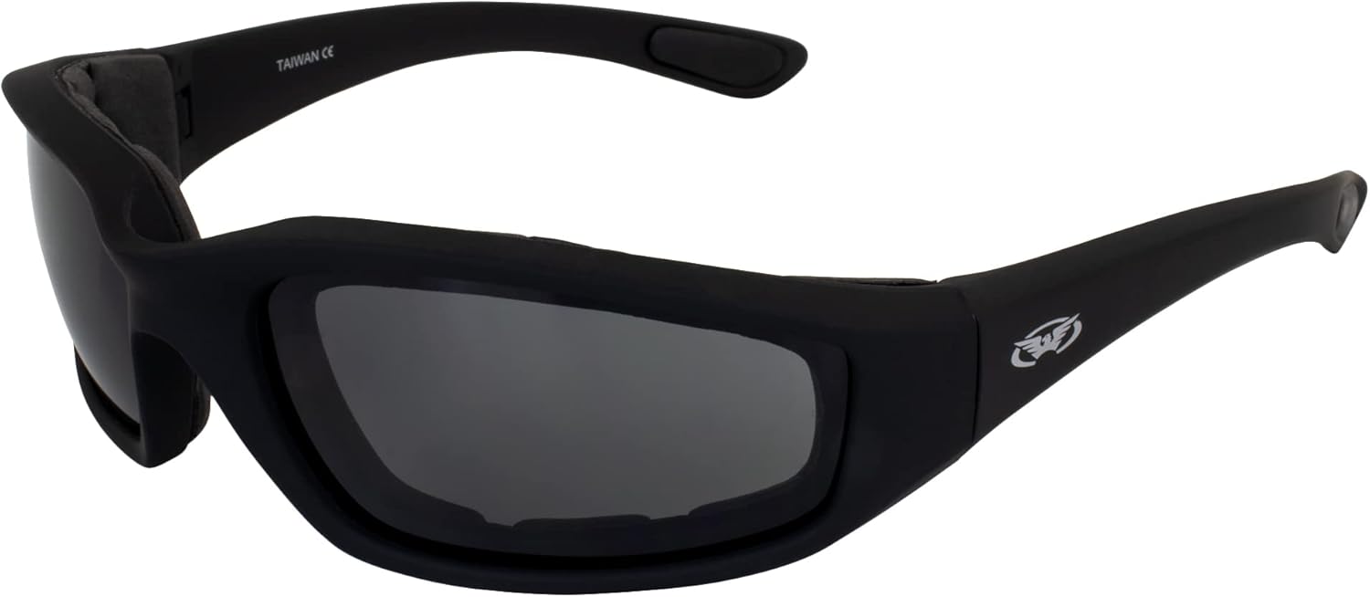 Global Vision Kickback 防風サングラス スモーク UV400 厚手ベントEVAフォーム ラバーイヤーパッド マットブラック バイク 並行輸入品