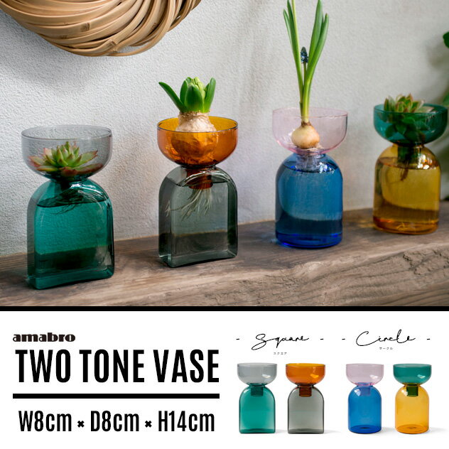 TWO TONE VASE ツー トーン ベースamabro アマブロ水耕栽培用 水栽培 ポット 球根 花瓶 多肉植物 フラワーベース 一輪挿し ガラス ポット ヒヤシンス ムスカリ サボテン ハイドロカルチャー 花器 おしゃれ