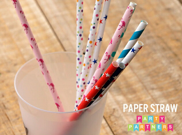 Paper Straws 25本入り/ ペーパー ストロー Party Partners パーティーパートナーズ 紙製ストロー カラフル 使い捨て パーティー TOMS