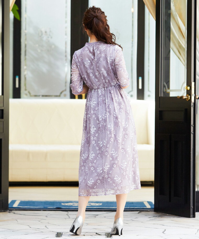 結婚式ワンピースパーティードレスドレスレース花柄フレア刺繍披露宴二次会お呼ばれ成人式同窓会ドレス謝恩会卒業式卒業パーティー大学生袖あり袖有りウエストゴム服服装女性レディース体型カバー二の腕かわいいおしゃれ20代送料無料