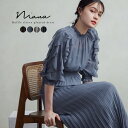 【楽天SS連動72H限定!全品12%オフクーポン!】結婚式 ワンピース パーティードレス フリル袖 ボリューム袖 シアー プリーツ ロング丈 袖あり 半袖 五分...