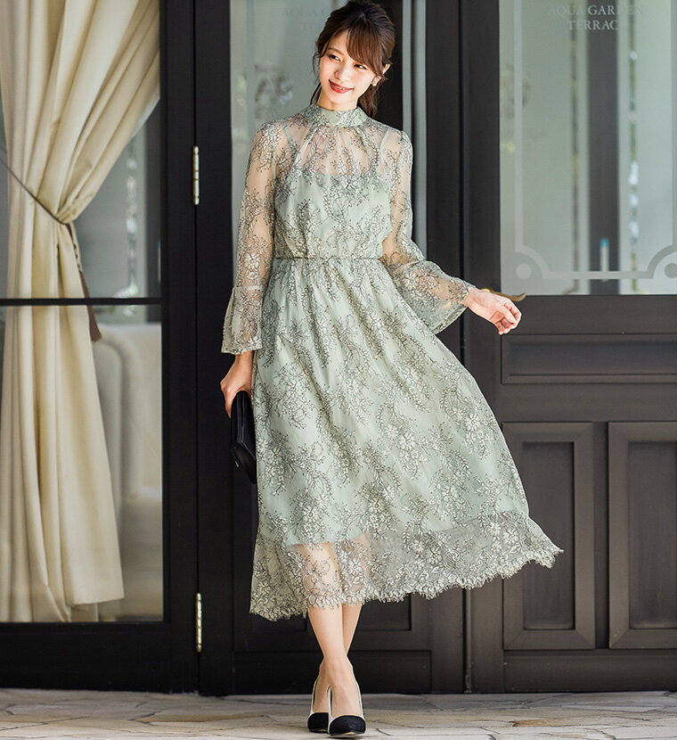 結婚式 ワンピース ワンピース パーティードレス 大きいサイズ 小さいサイズ ロング 袖あり 春 秋 夏 夏 秋 冬 パーティドレス 二次会 2次会 レース 成人式 同窓会 体型カバー 服装 入学式 卒業式 マタニティー 他と被らない 謝恩会 卒業パーティー ロング丈 Niana襟の