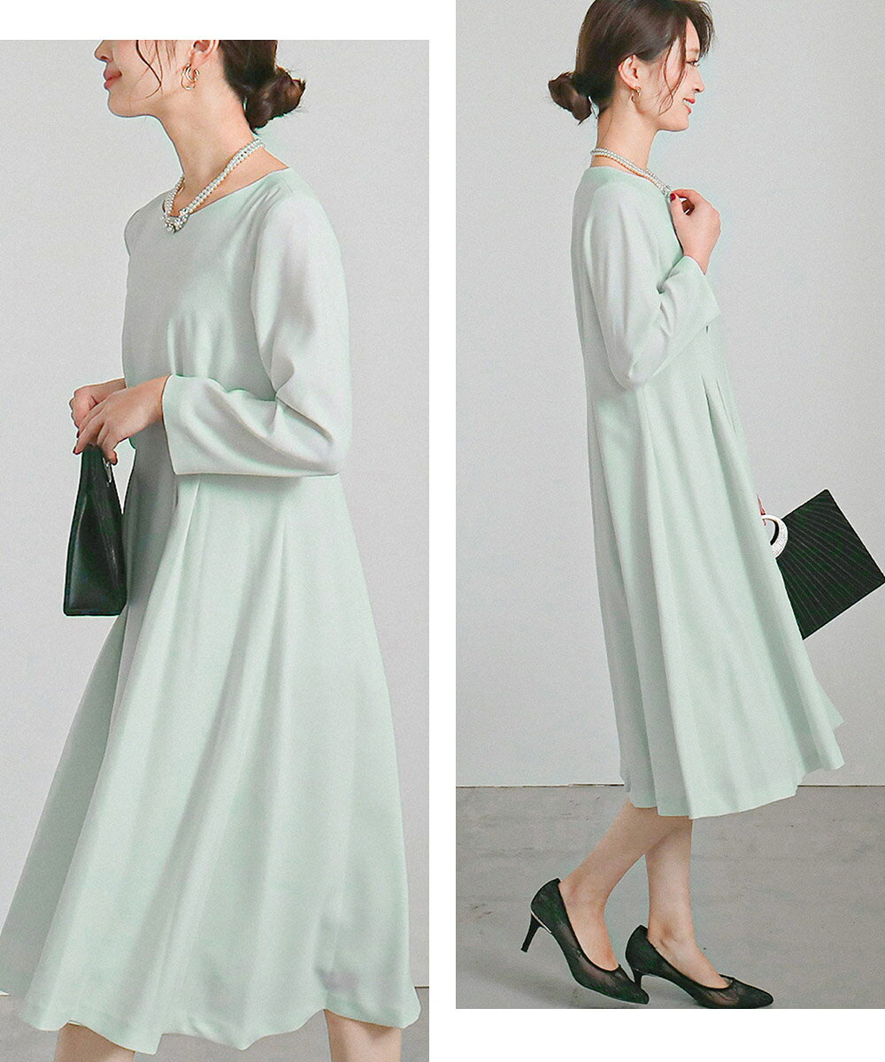 激安特価 セレモニー ワンピース レディース ママ ワンピ タック ジョーゼットワンピース 母親 母 服装 長袖 袖あり 結婚式 お呼ばれ 披露宴 二次会 入園式 卒園式 入学式 卒業式 春 夏 秋 冬 ミモレ丈 フォーマル セレモニーワンピース オケワンピ 30代 40代 50代