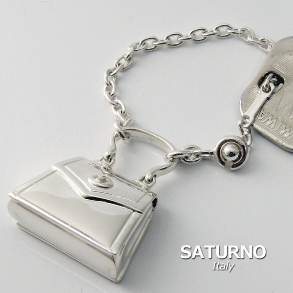 フォーマルバッグ 銀のキーホルダー SATURNO イタリア製