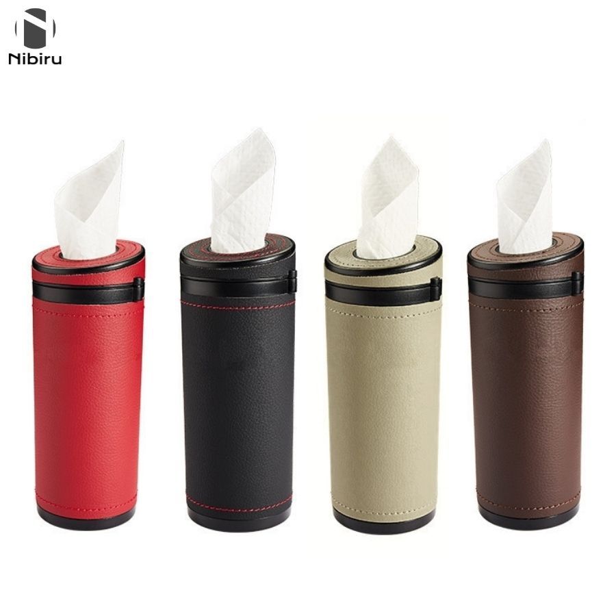 【日本企業】ティッシュボックス 車用 レザー 高級 質感 革製 ボックス ミニ ハンマー 窓割れ 緊急 脱出 防災ティッシュ ケース ティッシュ 円筒 円筒型 ...