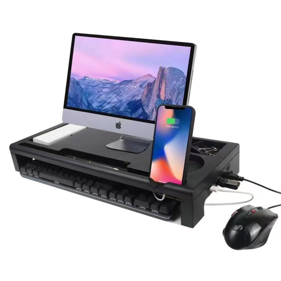 モニター台 デスク周り 収納 多機能 ABS デスクトップ 収納ラック キーボード収納付き 収納スロット USBポート拡張 急速充電 ノートパソコンスタンド PC台 プリンター台 スピーカー台 テレビ台 モニタースタンド 黒 多機能USBハブ搭載 ゲーミングモニター台 nibiru-10000761 二ビル サンプル画像2