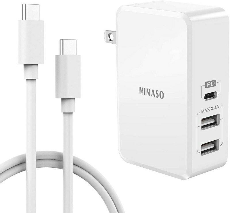 【送料無料 18ヶ月保証】Nimaso usb 充電器 ACアダプター USB コンセント 61W 3ポート 急速充電器 PD 3.0 Type C & 2 USB-A Power Delivery対応 USB-C 急速充電器 iPhone iPad Android 等対応 折畳式