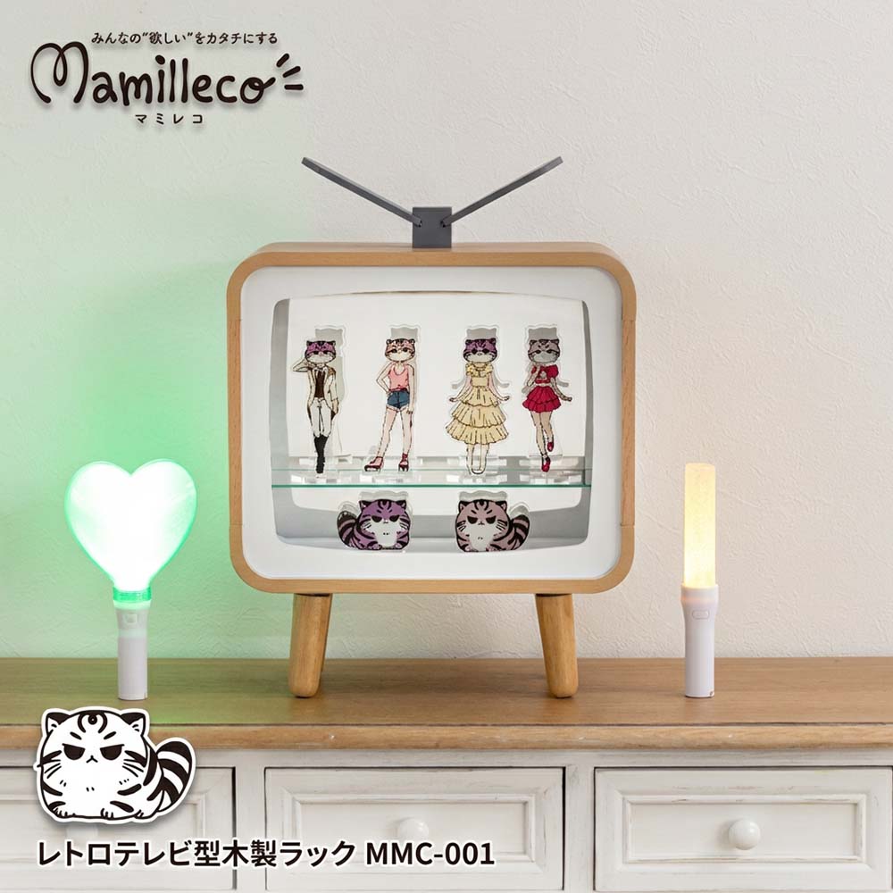 乐天商城 - ＼マラソンP2倍&1000円オフ／Mamilleco（マミレコ） レトロテレビラック 推し活 収納 ディスプレイラック コレクションケース フィギュアケース アクスタ収納 背面ミラー 5段階調整 卓上 インテリア おしゃれ 韓国風 小型 組立簡単