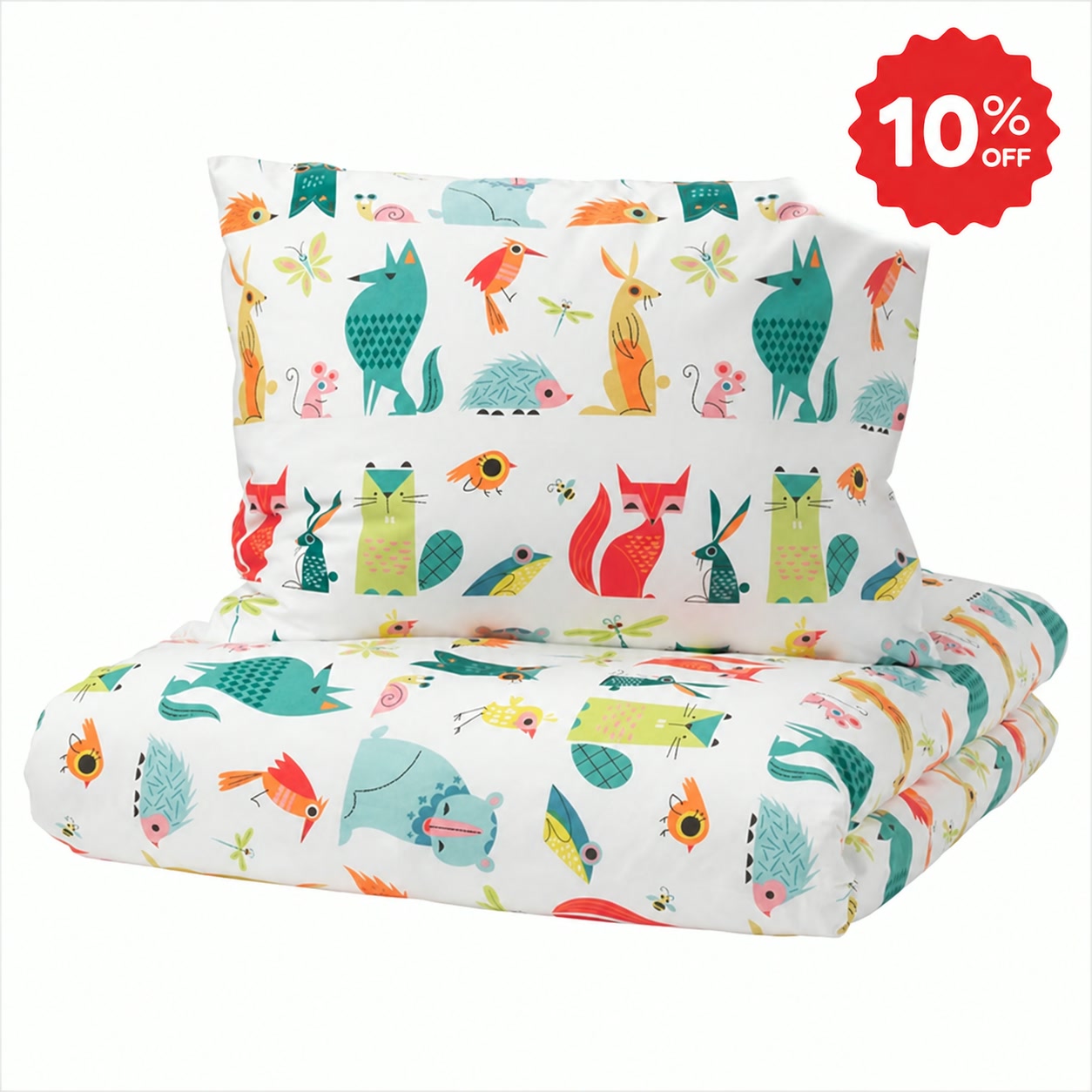 【10%OFF】IKEA LATTJO ラッチョ 掛け布団カバー 枕カバー 子供 キッズ寝具 アニマル柄 綿100% 150x200 50x60