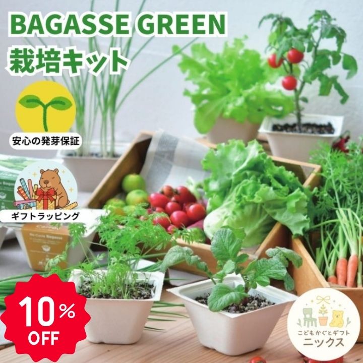 【10％OFF】栽培キット 野菜 バガスグリーン 選べる5種 ラディッシュ ミニキャロッ...