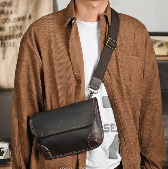 Rakuten - サコッシュ ミニショルダーバッグ スマホショルダーバッグ メンズ 本革 ブランド レザー ヌメ革 無地 小さめ 薄型 コンパクト シンプル 2WAY 3WAY 肩掛け 斜め掛け かっこいい