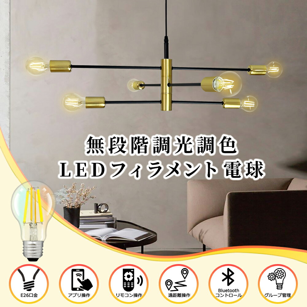 LEDフィラメント電球 調光調色 スマホとリモコン対応 60W相当 おしゃれ レトロ スマート電球 クリア電球 エジソンランプ 遠隔操作 長寿命 省エネ 広配光 E26 消費電力6W (2)