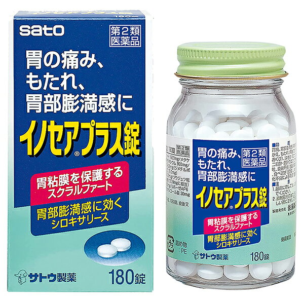 ※大変申し訳ございませんが、沖縄県へのお届けにつきましては、 　ご注文金額に関わらず、全商品、送料無料の対象外とさせて頂きます。 ※沖縄県以外（一部地域を除く）へのお届けは、梱包箱100サイズ ×1個までであれば、6,500円（税別）以上のご注文で、佐川急便の陸送にて送料無料でお届けいたします。 　100サイズを超える商品や、空輸でのお届けをご希望の場合は、ご注文金額にかかわらず送料を頂戴いたします。 ※お取り寄せとなる場合もあり、 　発送までに3〜10日程お日にちを頂戴することがございます。 ●使用期限：使用期限まで180日以上あるものをお送りします。 　お薬によっては期限が短いものもございます。 　180日未満の期限の医薬品に関しましては、別途ご連絡の上ご送付いたします。 ※お一人様5個まで。 製品特長 ◇胃の痛み、もたれ、胃部膨満感に。 ◇スクラルファートが、荒れた胃粘膜に選択的に結合して保護・修復して痛みを止めます。 ◇シロキサリースの消泡作用により、胃部・腹部膨満感に優れた効果をあらわします。 ◇180錠入り。 ◇医薬品。 効能・効果 胃痛、胃部膨満感、胃部不快感、胃重、胸つかえ、もたれ（胃もたれ）、胸やけ、げっぷ（おくび）、はきけ（むかつき、胃のむかつき、二日酔・悪酔のむかつき、嘔気、悪心）、嘔吐、食欲不振（食欲減退）、飲み過ぎ（過飲）、食べ過ぎ（過食）、消化促進、消化不良、消化不良による胃部・腹部膨満感、胃酸過多 用法・用量 〇下記の1回服用量を食後又は食間に服用します。 ・大人(15才以上)… 1回4錠・1日3回 ・15才未満…服用しないでください 【用法・用量に関連する注意】 ・定められた用法・用量を厳守してください。 成分・分量 ■1日量(12錠)中 ＜外層＞ ・スクラルファート：1,500mg （胃粘膜障害部に選択的に結合して荒れた胃の粘膜を保護・修復し、胃の痛みを緩和します。） ・メタケイ酸アルミン酸マグネシウム：900mg （過剰の胃酸を中和し、胃壁を保護する働きがあります。） ・シロキサリース：78.95mg（ジメチルポリシロキサンとして75mg） （消泡剤として働き、胃の内容物の容積を減らし、胃部膨満感に効果をあらわします。） ＜内核＞ ・ロートエキス：30mg （胃の働きを調和する神経に作用して、過剰な胃酸の分泌を抑制し、胃の痛みを抑えます。） ・ソウジュツ乾燥エキス：60mg（蒼朮600mgに相当） （胃の働きを調和する神経に作用して、過剰な胃酸の分泌を抑制し、胃の痛みを抑えます。） ・ジアスメンSS：60mg （強力なでんぷん消化酵素で消化を助けます。） ・リパーゼAP6：60mg （脂肪の消化酵素で消化を助けます。） ・ウルソデオキシコール酸：30mg （熊の胆のうから発見された利胆剤でむかつきや嘔気、悪酔などにすぐれた効果をあらわします。） (添加物) セルロース、CMC−Ca、乳糖、マクロゴール、ポピドン、ステアリン酸Mg、無水ケイ酸、炭酸Ca、クロスCMC−Na、L−メントールを含有します。 使用上の注意 【してはいけないこと】 （守らないと現在の症状が悪化したり、副作用が起こりやすくなります） 1.次の人は服用しないでください 　透析療法を受けている人。 2.本剤を服用している間は、次の医薬品を服用しないでください 　胃腸鎮痛鎮痙薬 3.授乳中の人は本剤を服用しないか、本剤を服用する場合は授乳を避けてください （母乳に移行して乳児の脈が速くなることがあります。） 4.長期連用しないでください 【相談すること】 1.次の人は服用前に医師又は薬剤師にご相談ください (1)医師の治療を受けている人。 (2)妊婦又は妊娠していると思われる人。 (3)高齢者。 (4)本人又は家族がアレルギー体質の人。 (5)薬によりアレルギー症状を起こしたことがある人。 (6)次の症状のある人。 　排尿困難 (7)次の診断を受けた人。 　腎臓病、心臓病、緑内障 2.次の場合は、直ちに服用を中止し、この文書を持って医師又は薬剤師にご相談ください (1)服用後、次の症状があらわれた場合 ・皮膚 ： 発疹・発赤、かゆみ (2)2週間位服用しても症状がよくならない場合 3.次の症状があらわれることがありますので、このような症状の継続又は増強が見られた場合には、服用を中止し、医師又は薬剤師にご相談ください 　口のかわき、便秘、下痢 【その他の注意】 ※母乳が出にくくなることがあります。 剤型 錠剤 保管及び取扱い上の注意 (1)直射日光の当たらない湿気の少ない涼しい所に密栓して保管してください。 (2)小児の手の届かない所に保管してください。 (3)他の容器に入れ替えないでください。 （誤用の原因になったり品質が変わるおそれがあります。） (4)使用期限をすぎた製品は、服用しないでください。 お問い合わせ先 佐藤製薬株式会社 〒107-0051 東京都港区元赤坂1-5-27 AHCビル 電話番号：お客様相談窓口 03-5412-7393 受付時間：9：00〜17：00（土・日・祝日を除く） 広告文責 ナイスドラッグ（06-4257-3385） ＜薬剤師＞ 藤岡 育郎 区分 第2類医薬品・日本製　