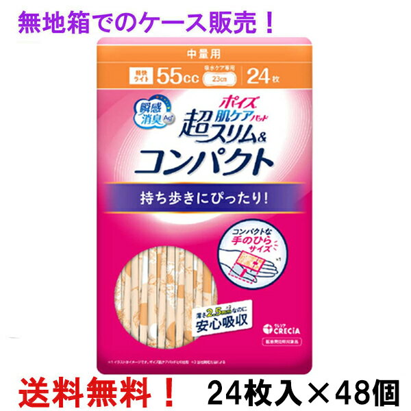 無地箱のケース販売 超S＆C 55cc 24枚入×48個 ポイズ肌ケアパッド 超スリム&コンパクト 中量用 長さ23cm 薄さ2.5mm 大人用 尿とりパッド クレシア 医療費控除対象商品