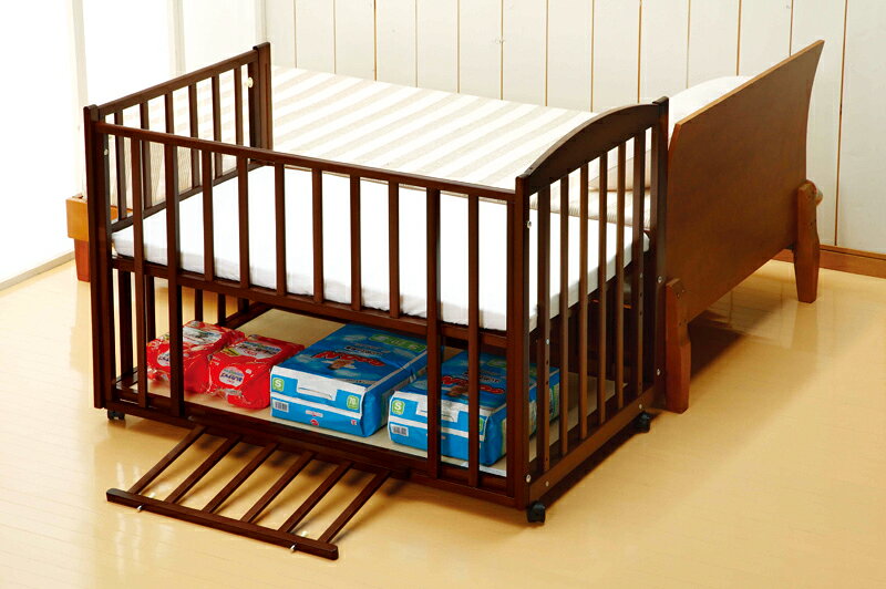 【レンタル】往復送料無料 日本製 ベビーベッド 添い寝 ツーオープンベッド b-side120 ダークブラウン ヤマサキ 赤ちゃん ベビー用品