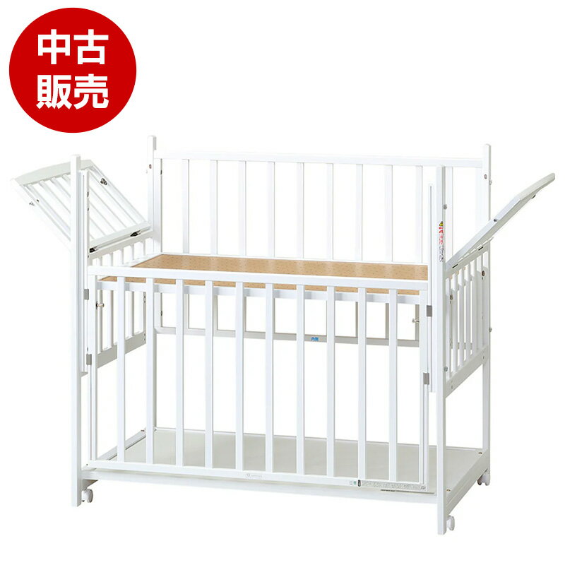 乐天商城 - 【メンテナンス済み中古】 木製 ベビーベッド ハイタイプ トリプルドアー120 ホワイト 内寸120×70cm 標準サイズ レギュラーサイズ 日本製 ヤマサキ