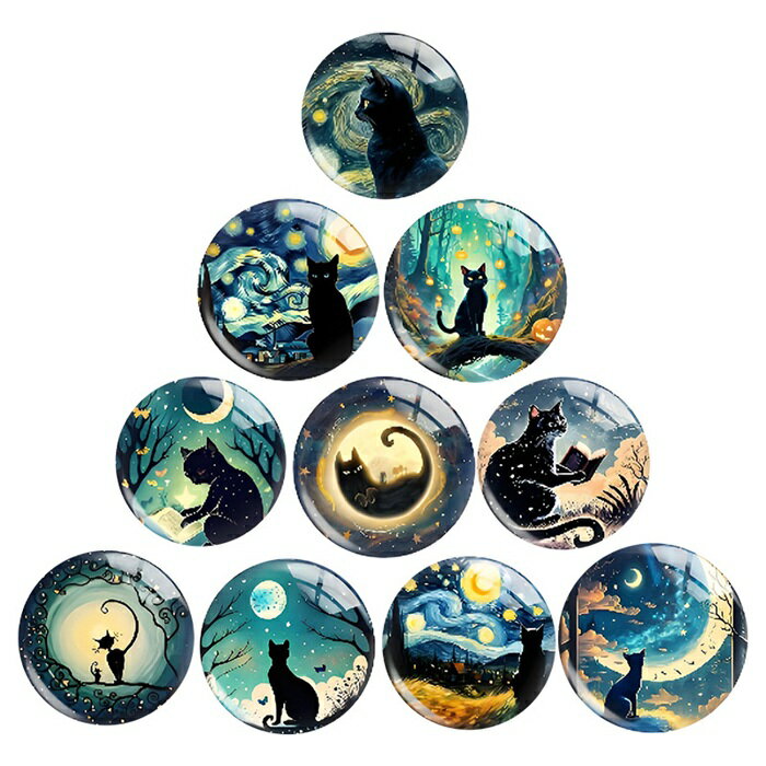 ガラスカボション 猫 1個 20mm ねこ ネコ デコパーツ ボダンパーツ ハンドメイド アクセサリーパーツ ..