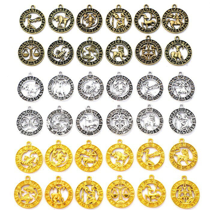 十二星座 12個 1セット 宇宙 十二星座チャーム パーツ メタルチャーム ハンドメイド アクセサリーパーツ アンティーク ペンダント キーホルダー 手芸素材