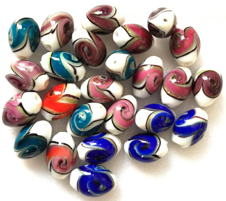 【楽天スーパーセール半額】ガラスビーズ 25個 ガラスパーツ 17mm×11mm 大粒 楕円型 トンボ玉 ガラス玉..