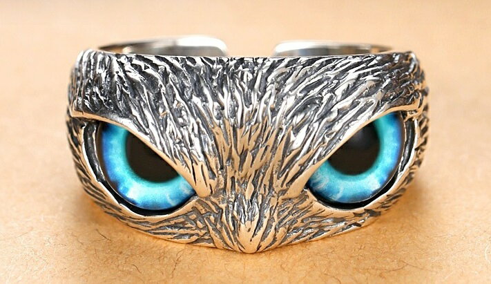 指輪 1個 フクロウ 梟 リング 縁起物 風水 立体型 レディース メンズ アンティーク ヴィンテージ