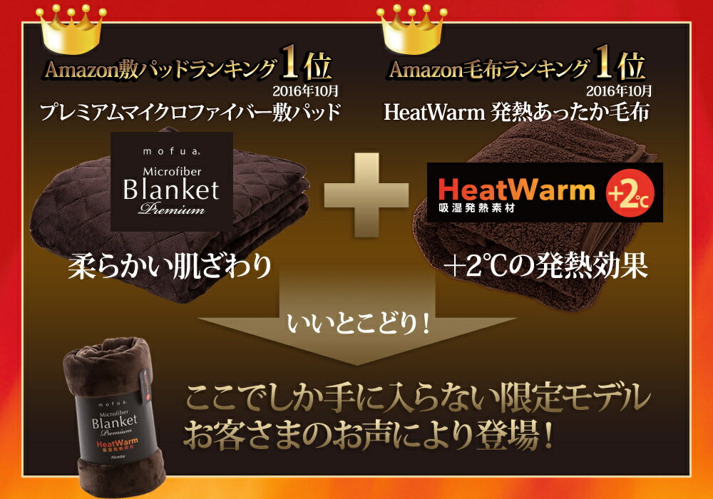 【送料無料】mofuaプレミアムマイクロファイバー毛布・敷パッド HeatWarm発熱 +2℃ タイプ セミダブル