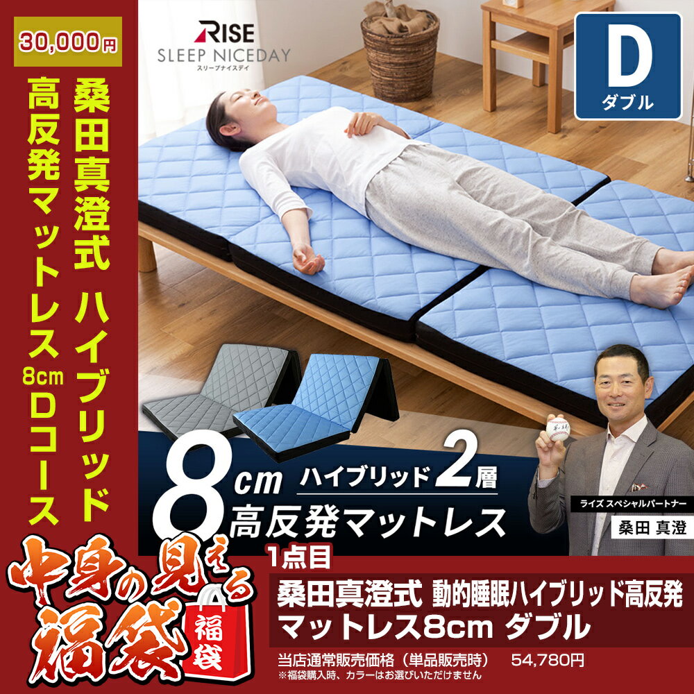 福袋2022中身の見える福袋マットレスダブルコースDナイスデイ桑田真澄式動的睡眠ハイブリッド構造高反発マットレス8cm高さ調整高反発ピローなど4点セット2022年初売りセールサプライズDEADorALIVE投入確約のスペシャル福袋伝説の福袋寝具