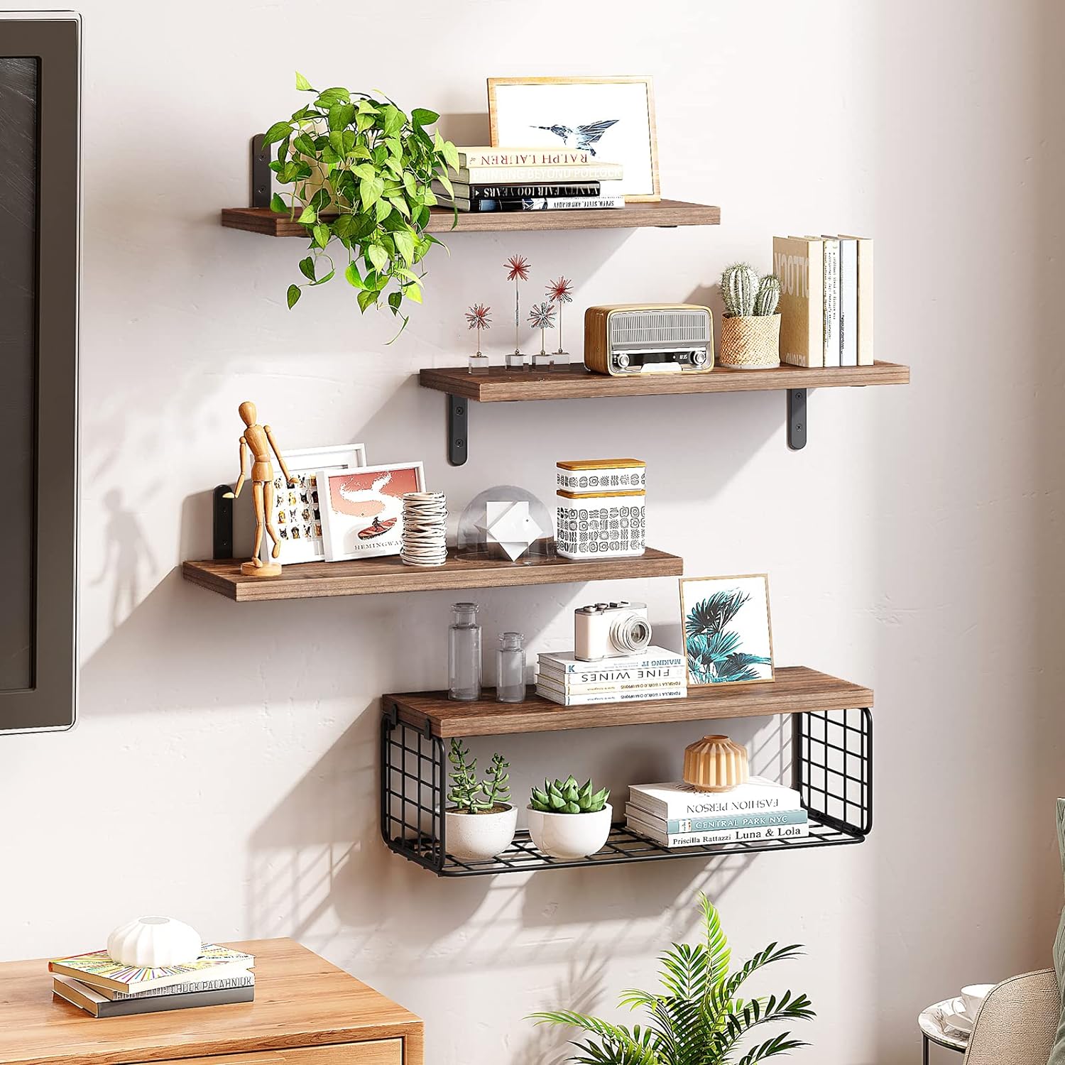 フランスアンティーク木製ウォールシェルフ/壁掛けラック/飾り棚(90