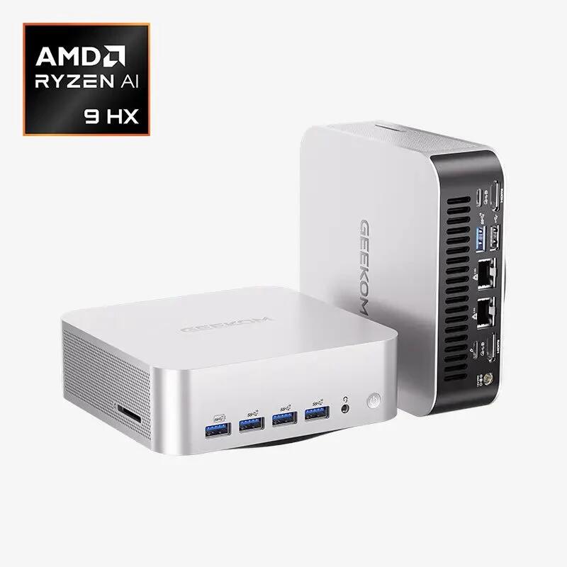 GEEKOM AI PC A9 MAX ミニPC AMD Ryzen AI 9 HX 370 搭載 128GB RAM+16TB SSD（最大拡張可能）4画面8K出力（USB4×2とHDMI2.1×2) 2.5G LAN×2 WiFi 7 Win11 Pro 全金属ボディ 高効率放熱 低騒音 AI開発 ゲーミング 業務用 32GB DDR5+1TB SSD