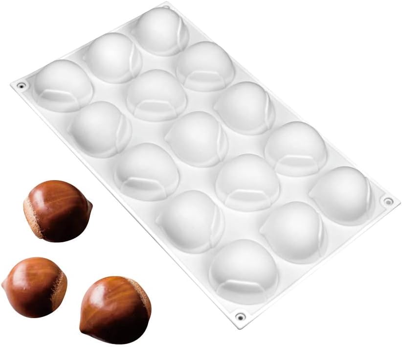 シリコンモールド シリコン型 15個取り 栗 型 取り出しやすい お菓子 ムース型 ベーキング チョコレート型 ケーキ プリン ゼリー 3d 抜き型 DIY 製菓道具 多用途 バレンタイン ホワイト