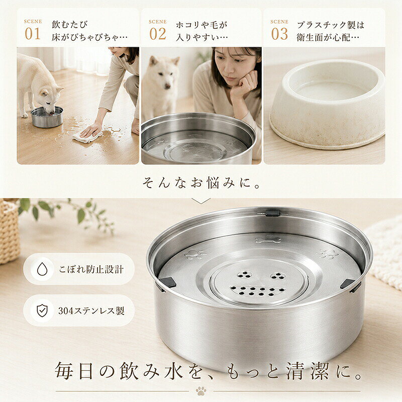 水飲み器 犬用 1L 3L 給水器 大容量 犬用水飲み器 置き型 ステンレス製 ペット給水...