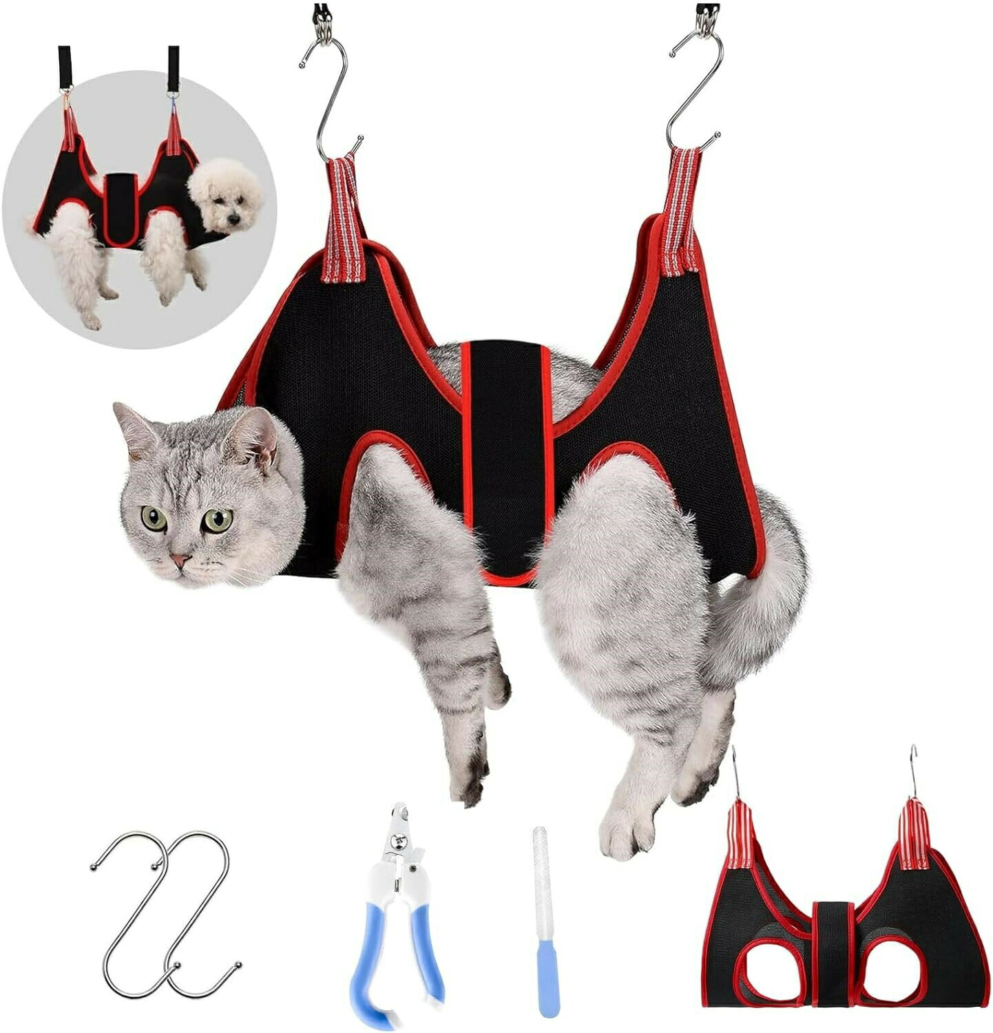 犬 猫グルーミング ヘルパー マジックシール付き 猫 爪切り補助具 爪やすり付き ネイルのトリミング 拘束 通気性 介護 耳/目のケア ペット美容 爪の手入れ 美容 入浴 ドライヤーの乾かし