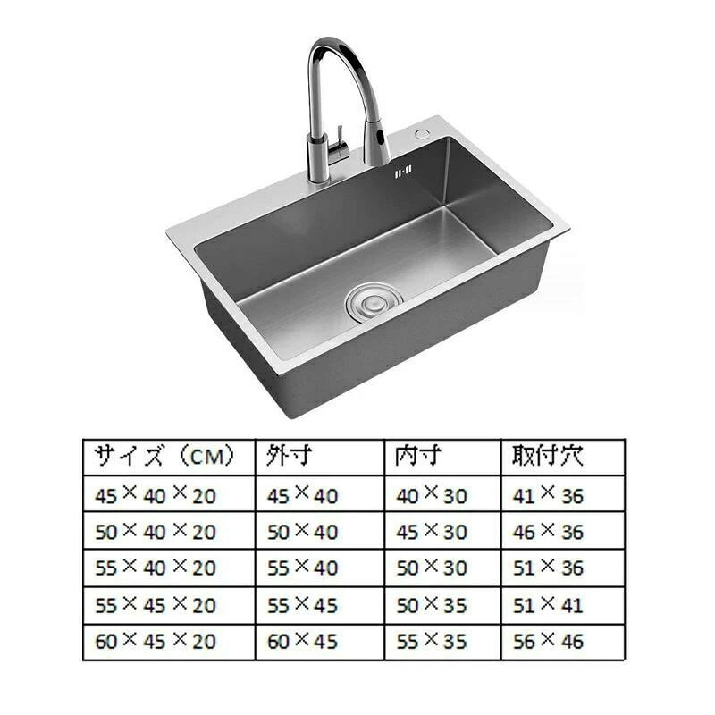 一槽シンク 流し台 タンク 大判 ステンレス製 厚手 耐摩耗 錆びにくい 手入れしや...