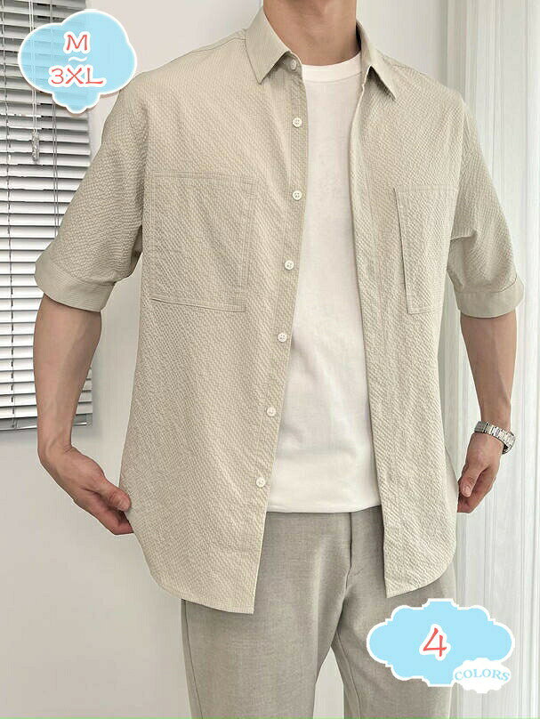 Rakuten - 開襟シャツ メンズ 半袖 夏服 トップス カジュアル かっこいい 上着 オシャレ 作業着 ビジネス ボタン シンプル 柔らかい 薄手 コットン 無地 涼しい 紳士服 ゆったり 大きいサイズ 体型カバー サマージャケット shopcp