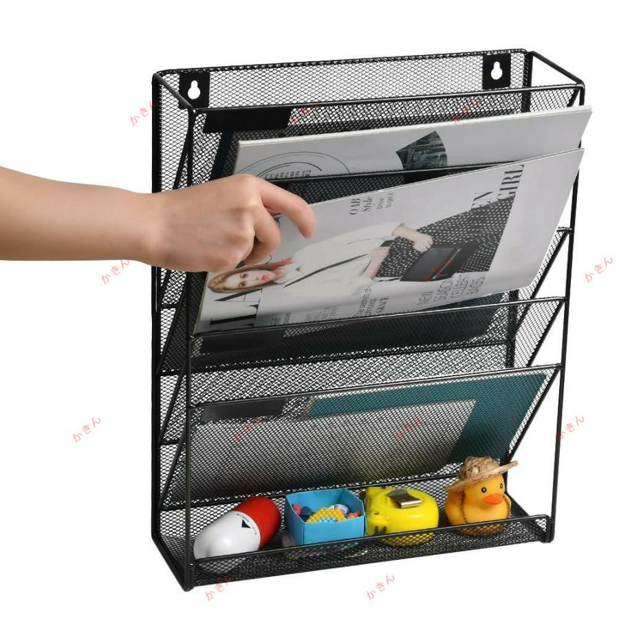 Rakuten - 卓上収納ラック 6段 ファイルラック 書類トレー メッシュメタル 組み立て式 壁掛け書類ラック 多機能 新聞/雑誌/A4ファイル/フォルダー/書類入れ 机上