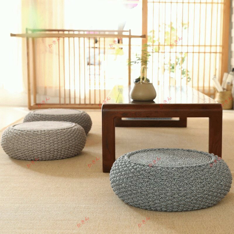 Rakuten - えんざいぐさ丸形座布団夏用涼しい清涼感ござ 畳ラウンドクッション亜麻直径40cmミックスツイード