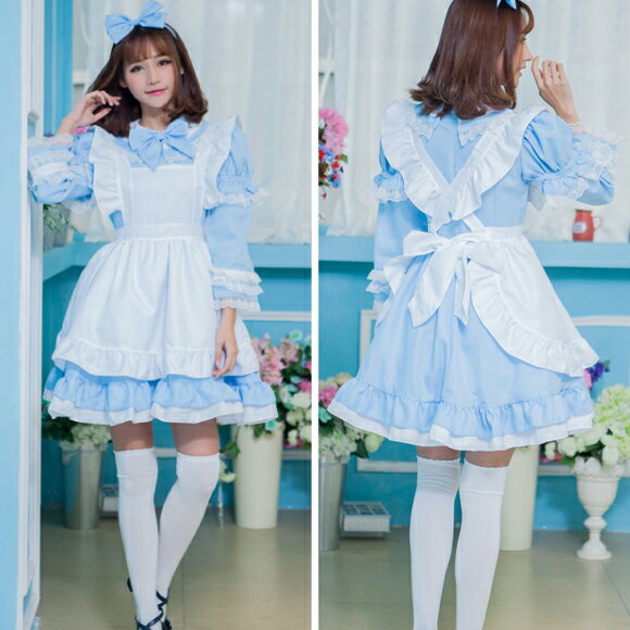 【送料無料※沖縄は追加送料】M・XL 2way アリス 半袖 長袖 メイド パステルフリル エプロン ワンピース(S17171)[メール便不可]【ハロウィン コスプレ コスチューム 仮装】