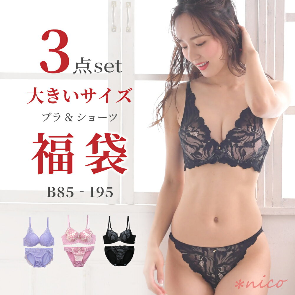 大きいサイズ ブラジャー ＆ ショーツ 3点 セット 下着 福袋 2024 B85 ～ I95 [メール便不可]【 レディース インナー ブラセット ブラ & ショーツ ブラ福袋 下着福袋 上下セット Gカップ Hカップ Iカップ 30代 40代 50代 】の商品画像