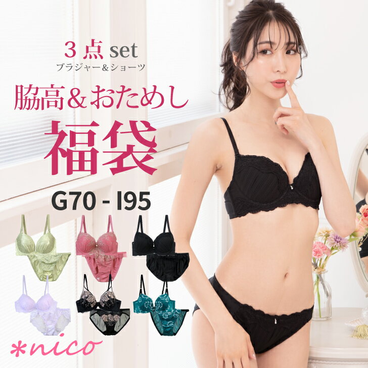 【送料無料※沖縄は追加送料】 G70-I95 大きいサイズ ブラセット 3組入り 中身が見える & おまかせ 脇高 下着福袋 レディース 2026 (X-008...