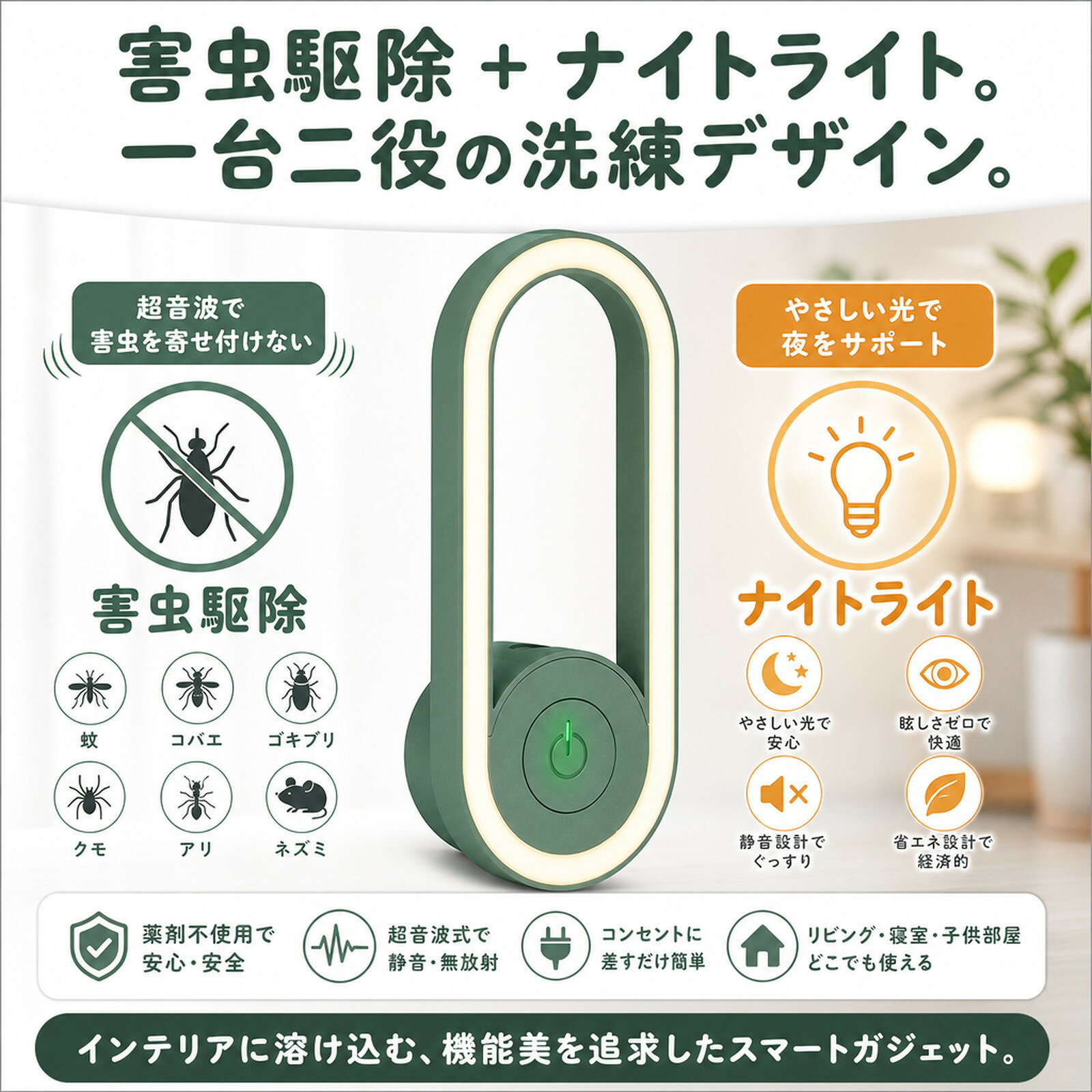 【新商品限定★300円OFFクーポン 7/26 1:59迄】♪ 高周波音波 超音波 虫除け 蚊 ゴキブリ ネズミ ダニ対策 室内 コンセント式 静音 薬剤不使用 赤ちゃん ペット 配慮 多機能 害虫駆除器 電子ガジェット おしゃれデザイン 家庭 オフィス 快適空間 ABS製 贈り物に ポイント消化 nico-mart-10000076 Snugly サンプル画像3